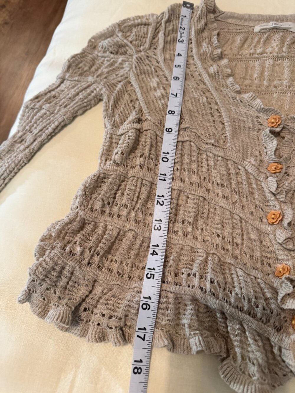 Natural Life Juliet Ruffle Sweater Top Cream S Boho Crochet Knit - Picture 6 of 8
